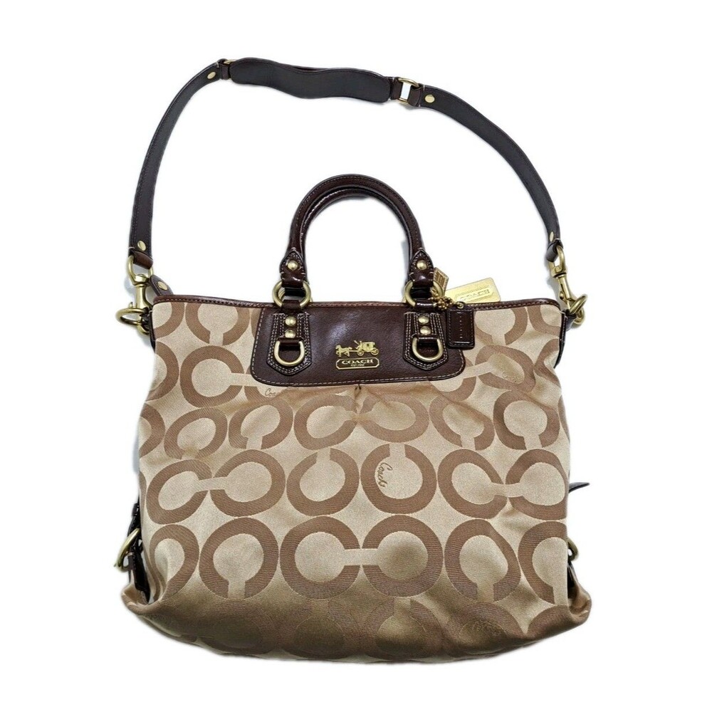 Coach Julianne Op Art Julien Tote Bag Satchel F0869-12963 Tan Gold Leather